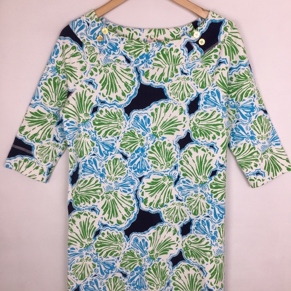 Lilly Pulitzer Midi/Mini Dress Chic Fit Blue Green Floral Print Women’s Size S - Picture 2 of 11